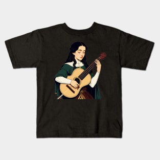 Serene bard playing a song on her guitar Kids T-Shirt